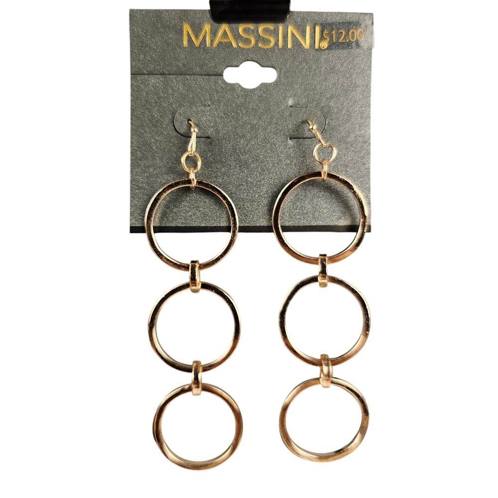 Massini Gold Tone Triple Circle Drop Dangle Earrings Fashion Jewelry 3.5"